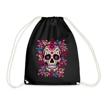 Tête de mort mexicaine, sugar skull, calavera rose - Sac de sport léger - noir - Devant