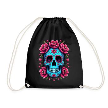 Tête de mort mexicaine sugar skull calavera fleurs - Sac de sport léger - noir - Devant