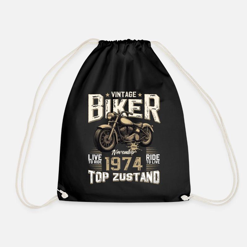 50th Birthday Biker November 1974 Motorcyclist - Drawstring Bag - black