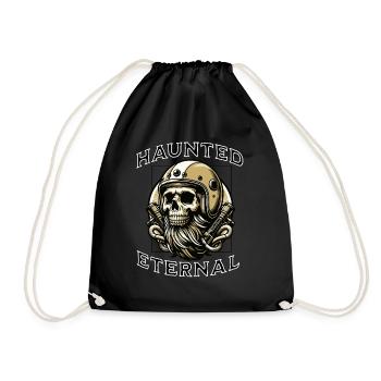 Totenkopf Schädel im Retro Biker Helm - Turnbeutel - Schwarz - Vorne