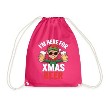 Elf Xmas Beer Christmas Quote - Drawstring Bag - fuchsia - Front