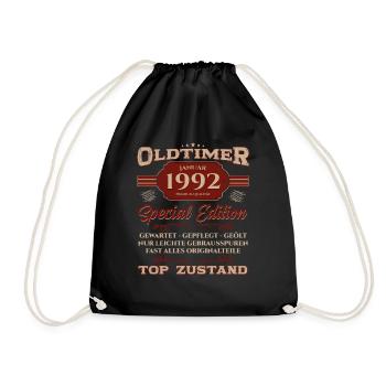 33. Geburtstag Oldtimer Januar 1992 Jahrgang 92 - Turnbeutel - Schwarz - Vorne