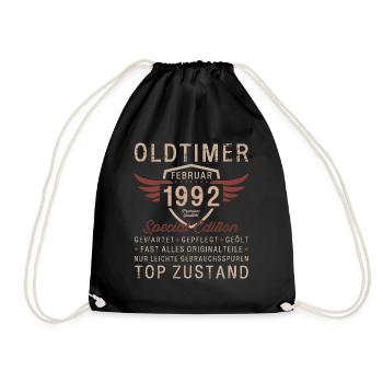 33. Geburtstag Oldtimer Februar 1992 Jahrgang 92 - Turnbeutel - Schwarz - Vorne