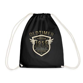 66. Geburtstag Oldtimer Februar Jahrgang 1959 - Turnbeutel - Schwarz - Vorne