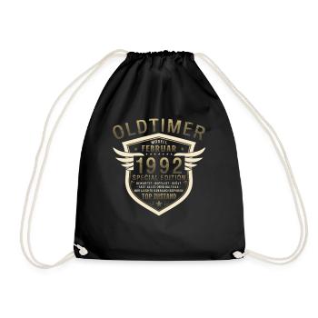 33. Geburtstag Oldtimer Februar Jahrgang 1992 - Turnbeutel - Schwarz - Vorne