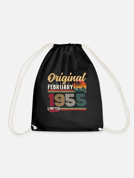 70th Birthday Gift Husband Original February 1955 - Drawstring Bag - black