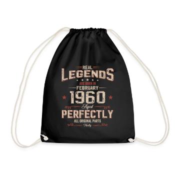 65th Birthday Gift Husband Original February 1960 - Drawstring Bag - black - Front