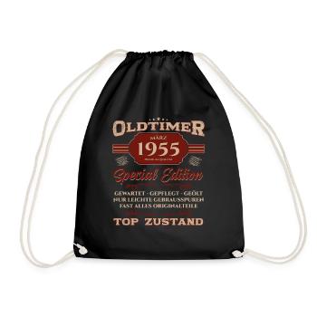 70. Geburtstag Oldtimer März Jahrgang 1955 - Turnbeutel - Schwarz - Vorne