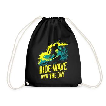 Surfer Ride the Wave – Own the Day Spruch - Turnbeutel - Schwarz - Vorne