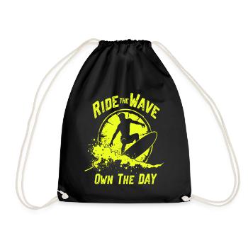 Surfer Ride the Wave – Own the Day Spruch - Turnbeutel - Schwarz - Vorne