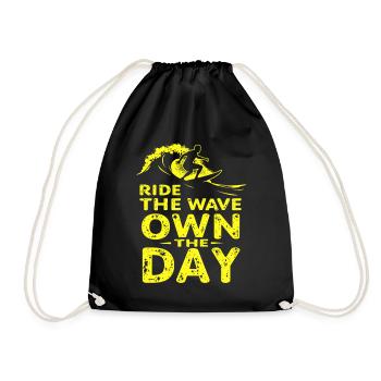 Surfer Ride the Wave – Own the Day Spruch - Turnbeutel - Schwarz - Vorne