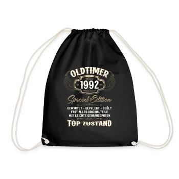 33. Geburtstag Oldtimer März 1992 Jahrgang 92 - Turnbeutel - Schwarz - Vorne