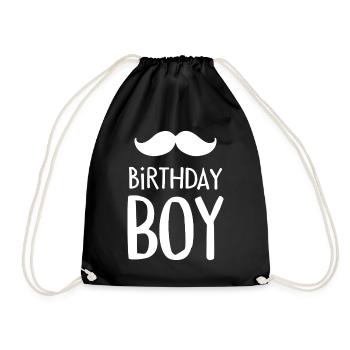 Birthday Boy – Geburtstag mit Schnurrbart - Turnbeutel - Schwarz - Vorne