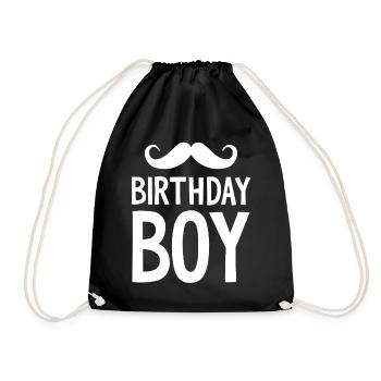 Birthday Boy – Geburtstag mit Schnurrbart - Turnbeutel - Schwarz - Vorne