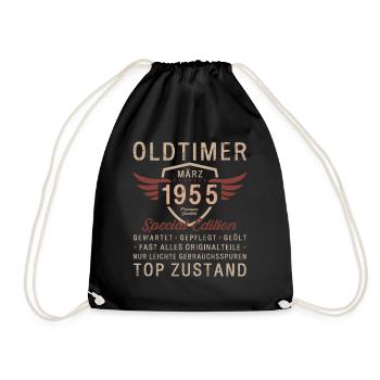 70. Geburtstag Oldtimer März Jahrgang 1955 - Turnbeutel - Schwarz - Vorne