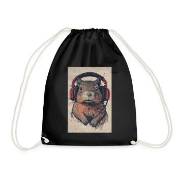 Capibara Meerschwein Wasserschwein Headphones - Turnbeutel - Schwarz - Vorne