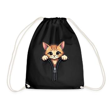 Chat curieux derrière une fermeture éclair - Sac de sport léger - noir - Devant