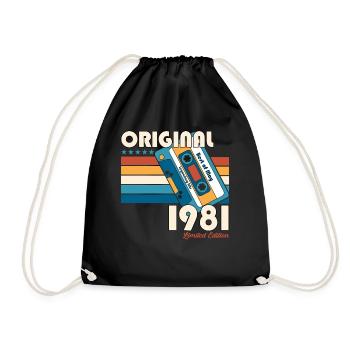 44th Birthday Cassette May Vintage 1981 - Drawstring Bag - black - Front