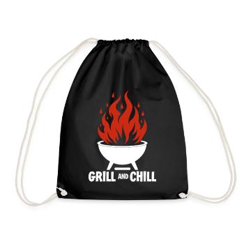 Grillen & Chillen Grill-Logo Grill and Chill - Turnbeutel - Schwarz - Vorne