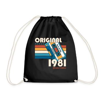 44th Birthday Cassette July Vintage 1981 - Drawstring Bag - black - Front