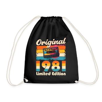 44th Birthday Cassette August 1981 - Drawstring Bag - black - Front