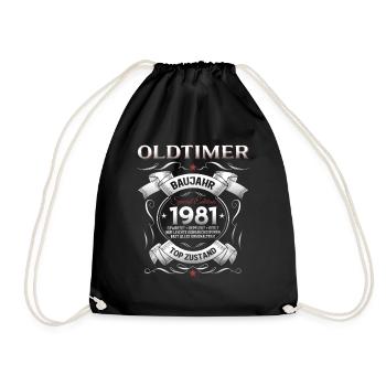 44. Geburtstag Mann Oldtimer Jahrgang 1981 - Turnbeutel - Schwarz - Vorne