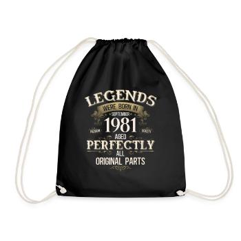 44th Birthday Gift Legend September 1981 - Drawstring Bag - black - Front