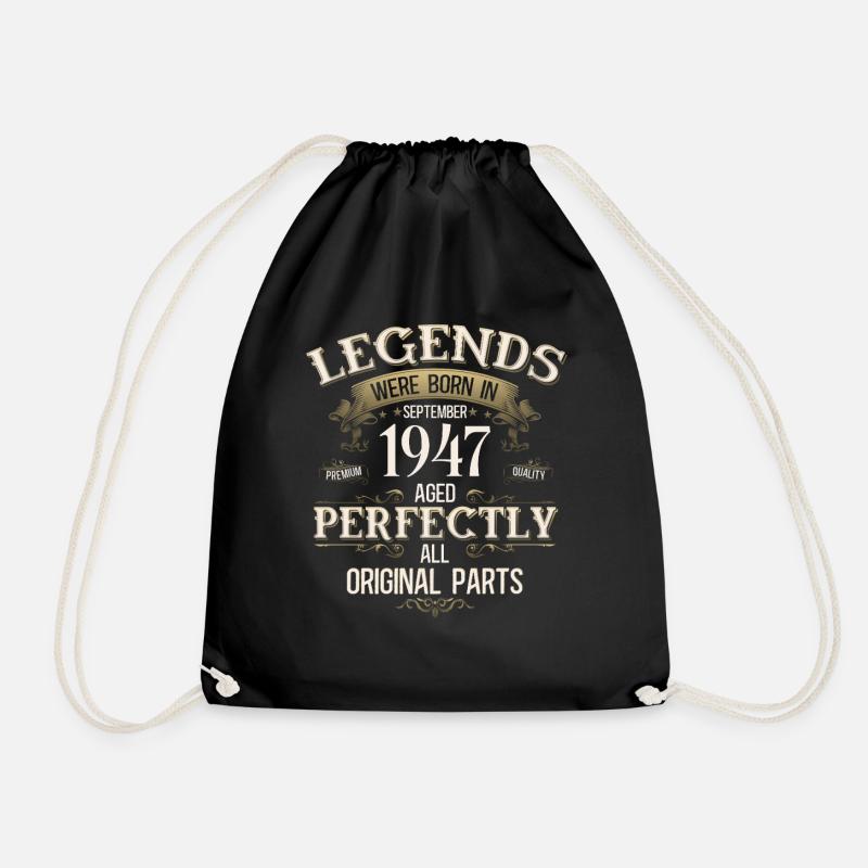 77th Birthday Gift Legend September 1947 - Drawstring Bag - black