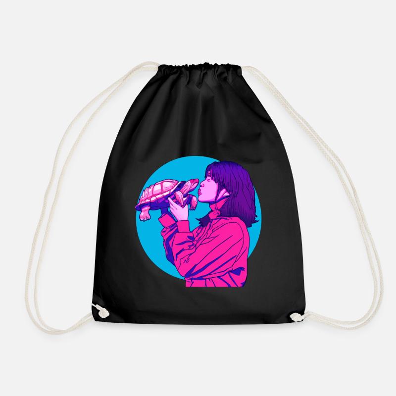 Kissing a Turtle - Drawstring Bag - black
