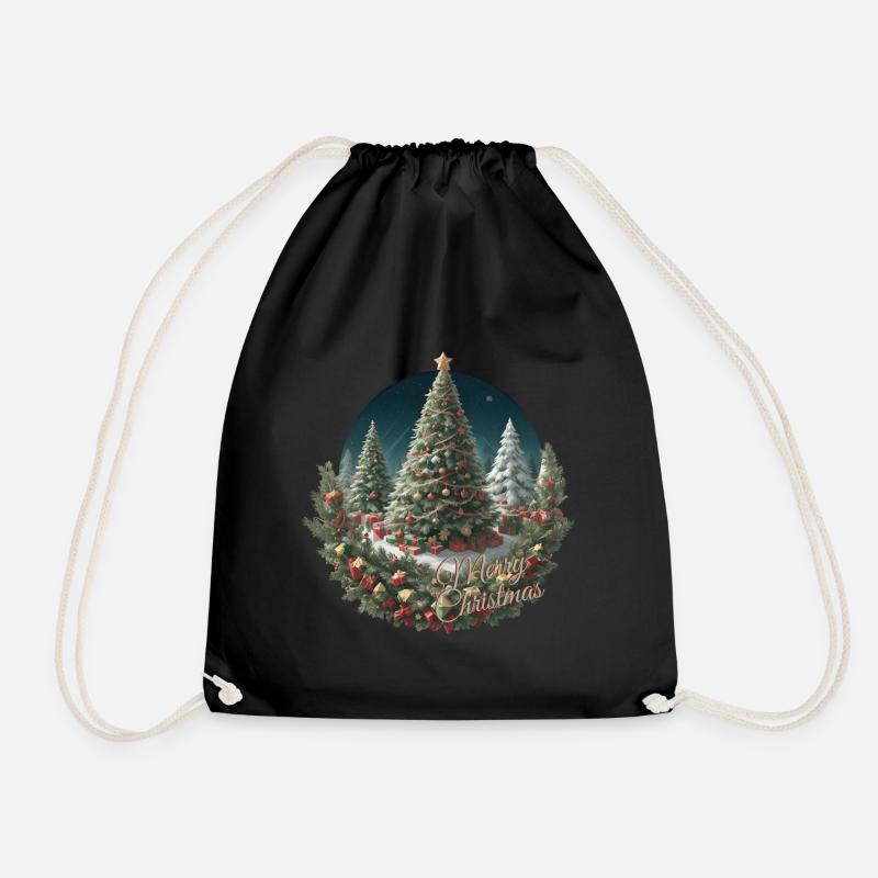 Merry Xmas - Drawstring Bag - black