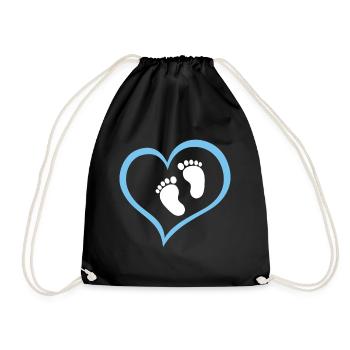 Baby Boy Footprint with Heart - Drawstring Bag - black - Front