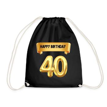 Happy Birthday zum 40. Geburtstag - Turnbeutel - Schwarz - Vorne