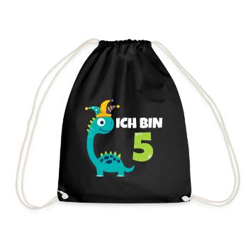 5. Geburtstag Dinosaurier 5 Jahre Jungen Geschenk - Turnbeutel - Schwarz - Vorne