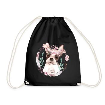 French Bully Flowers - Französische Bulldogge - Turnbeutel - Schwarz - Vorne