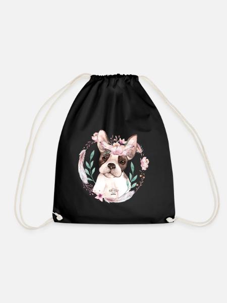 French Bulldog Flowers - Drawstring Bag - black