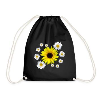 Tournesol avec marguerites fleurs, floral, fleur - Sac de sport léger - noir - Devant