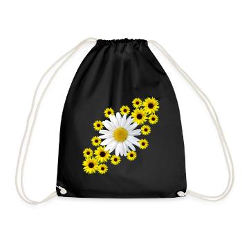 Margerite mit Sonnenblumen Blumenmuster Blüte - Turnbeutel - Schwarz - Vorne