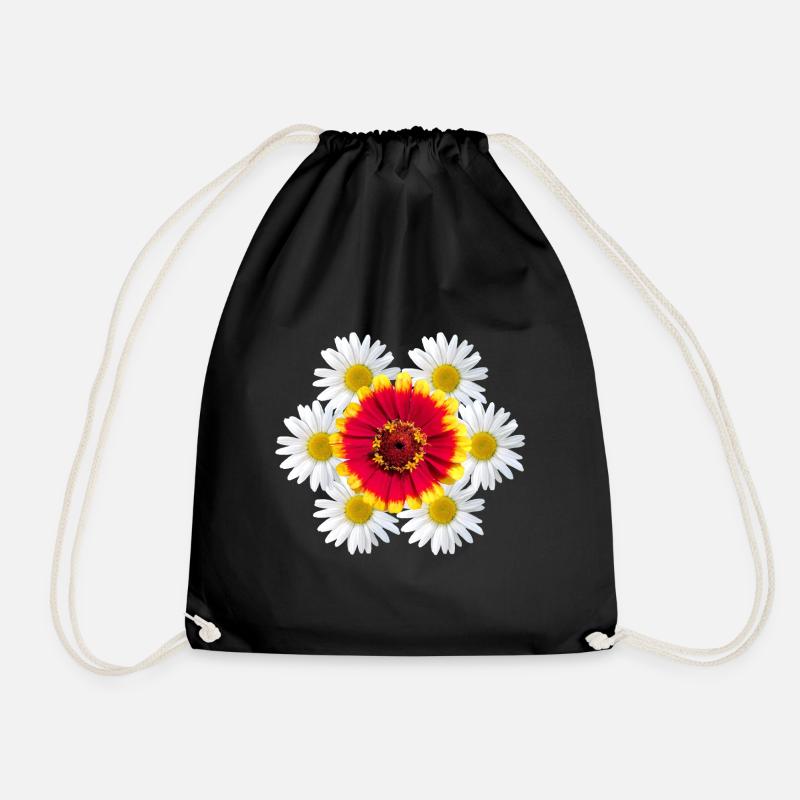 Zinnie mit Margeriten Blumenmuster Zinnien Blüte - Turnbeutel - Schwarz