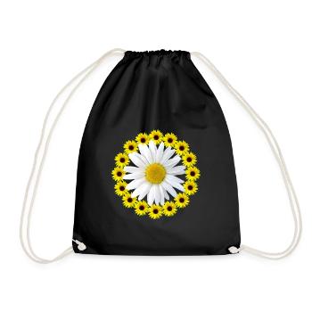 Sonnenblumen mit Margerite Blumenmuster Blüte - Turnbeutel - Schwarz - Vorne