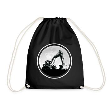 Excavators "digging in the moonlight" Construction site romance - Drawstring Bag - black - Front