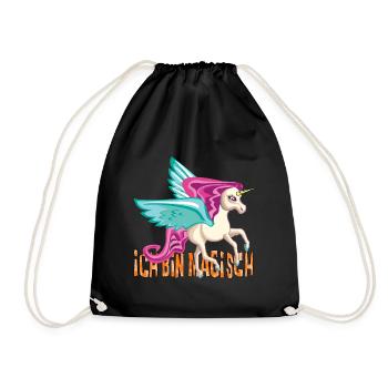 Süßes Einhorn mit Spruch "Ich bin Magisch" Unicorn - Turnbeutel - Schwarz - Vorne