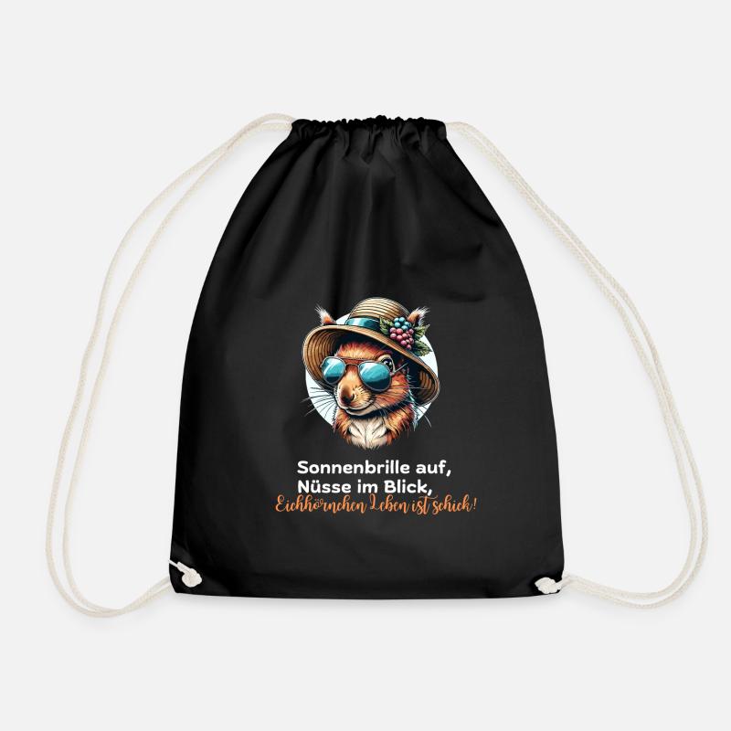 Squirrel with glasses and hat - Drawstring Bag - black