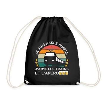 J' aime les trains et l' apéro humour cheminot - Sac de sport léger - noir - Devant