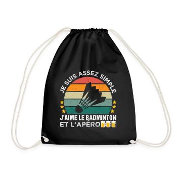 J' aime le badminton et l' apéro cadeau vintage - Sac de sport léger - noir - Devant