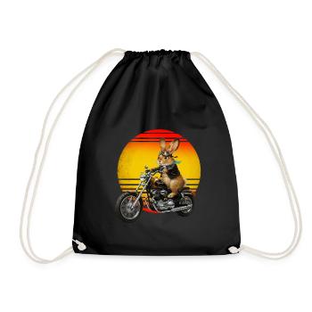 Ein Kaninchen auf einem Motorrad - Turnbeutel - Schwarz - Vorne