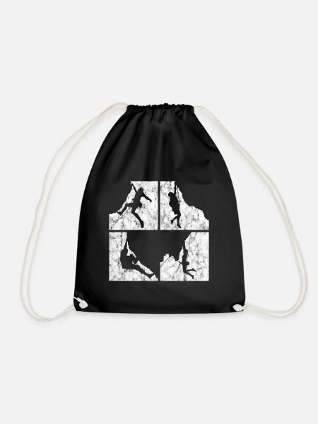 Retro mountaineering bouldering climbing mountain gift - Drawstring Bag - black