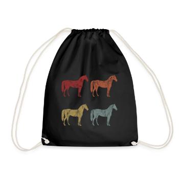 Pony Reiten Retro Reiter Pferd Pferde Reitsport - Turnbeutel - Schwarz - Vorne