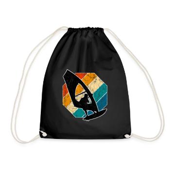 Windsurfing Windsurfer Windsurfing Retro Surfing - Drawstring Bag - black - Front