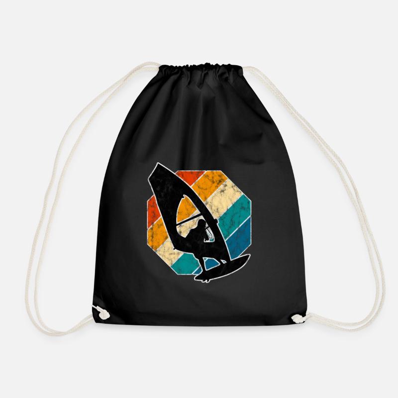 Windsurfing Windsurfer Windsurfing Retro Surfing - Drawstring Bag - black