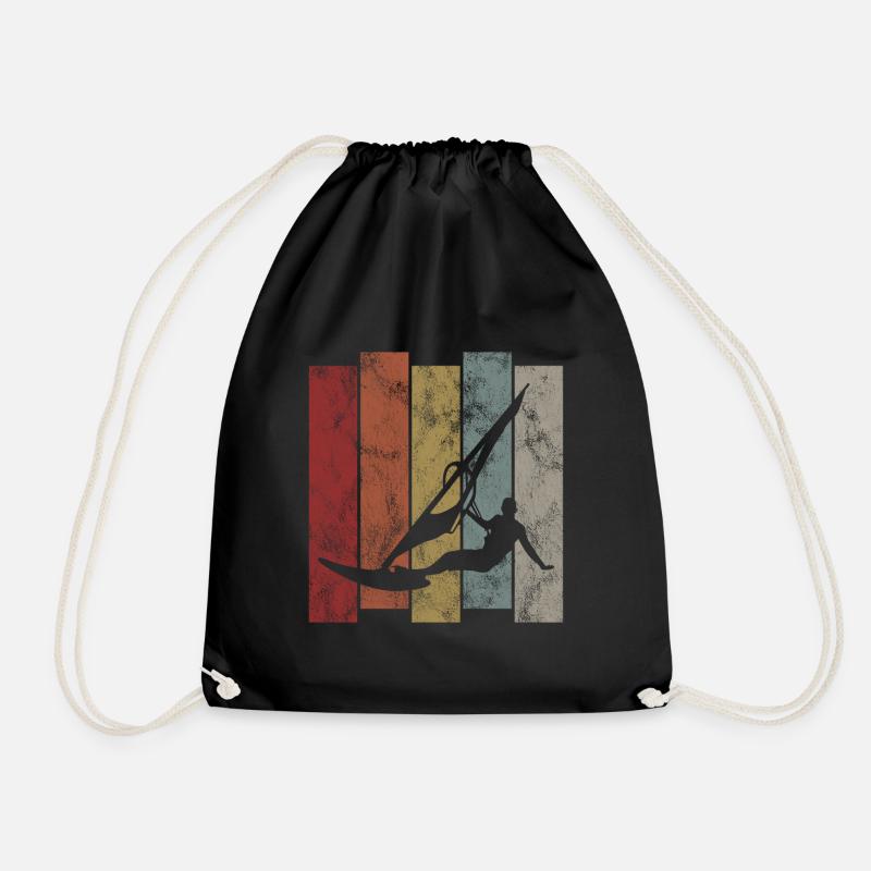Windsurfer Windsurfing Windsurfing Retro Surfing - Drawstring Bag - black